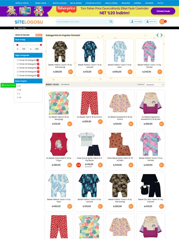 Opencart Bebek Giyim Teması Opencart Bebek Giyim Teması
