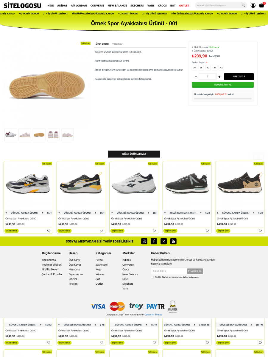 Opencart Spor Ayakkabı Teması Opencart Spor Ayakkabı Teması